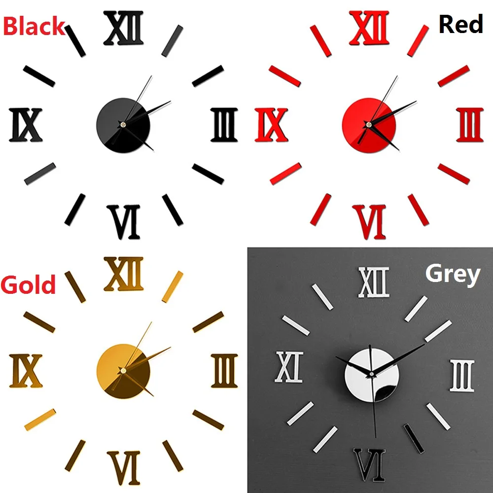 Silent Non Ticking DIY Roman Digital 4 Color Wall Clock Creativity Mirror Effect 3D Stickers Home Decoration | Дом и сад