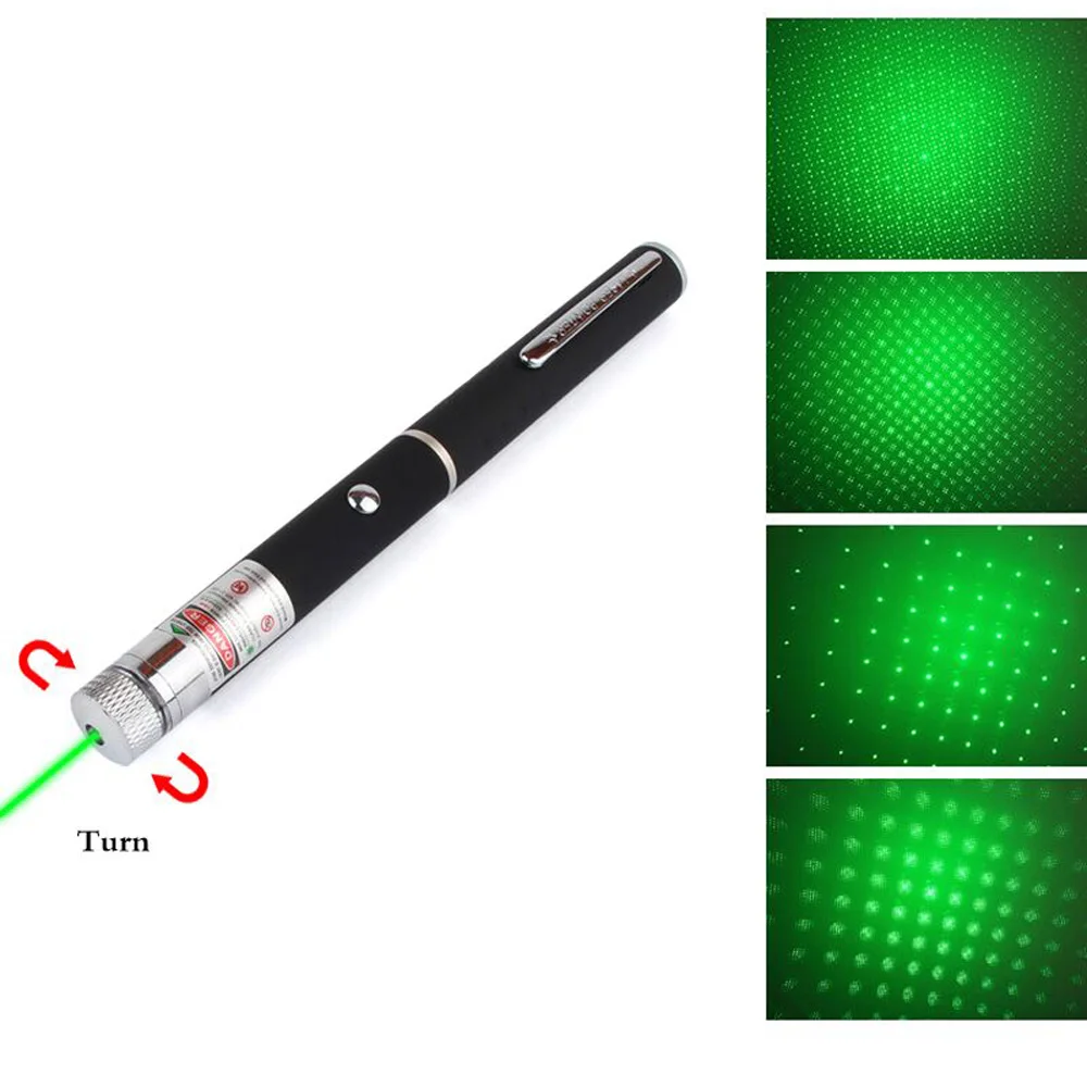 Лазерная указка зеленая 532 нм 5 мВт 303 лазерная ручка высокая мощность регулируемая Звездная головка горящая спичка лазер без батареи - Цвет: Серый