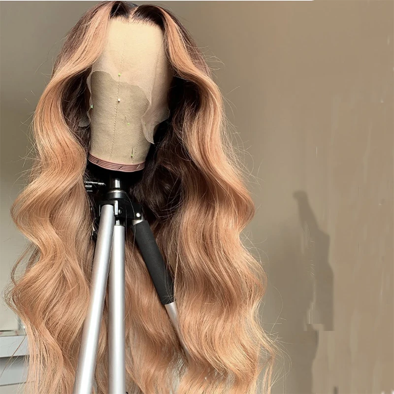 Human-Hair-Wigs Lace Wigs Lace-Front Bleached Knots Ombre Brown Color Brazilian Wave