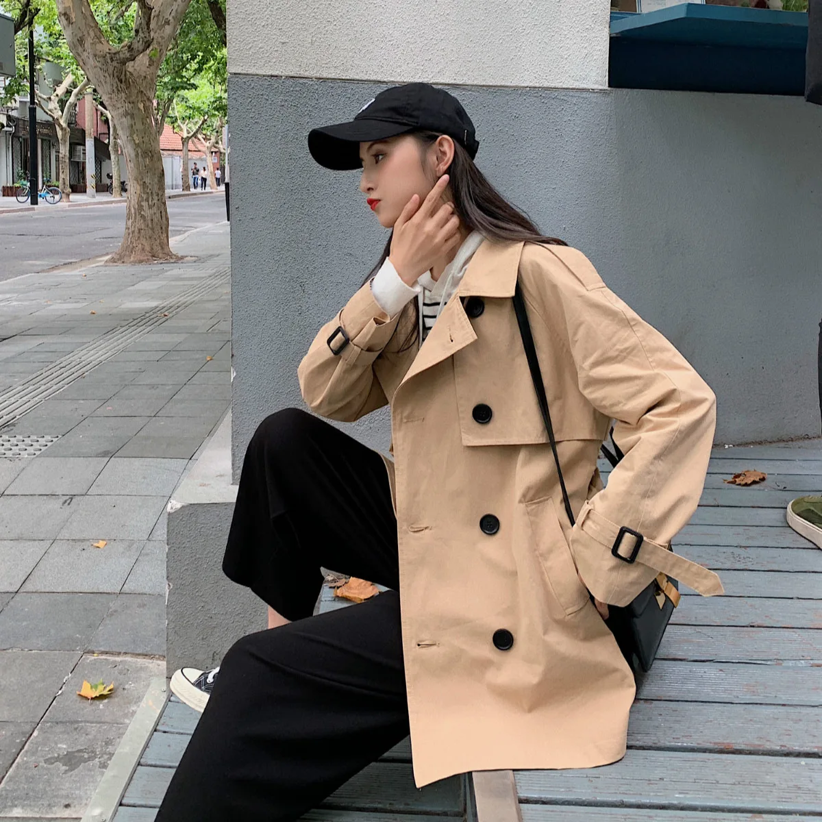

Short-height Trench Coat Women's Mid-length 2019 Autumn New Style Korean-style Students waitmore Khaki Spring And Autumn Coat