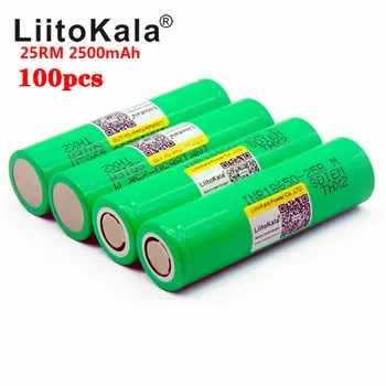 

Wholesale 100pcs LiitoKala 18650 2500mAh Rechargeable battery 3.6V INR18650 25R M 20A discharge + DIY Nickel