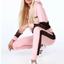 Для женщин с длинным рукавом сетки лоскутное мода спортивный костюм одежда для отдыха Бег Толстовка из полиэстера брюки наборы