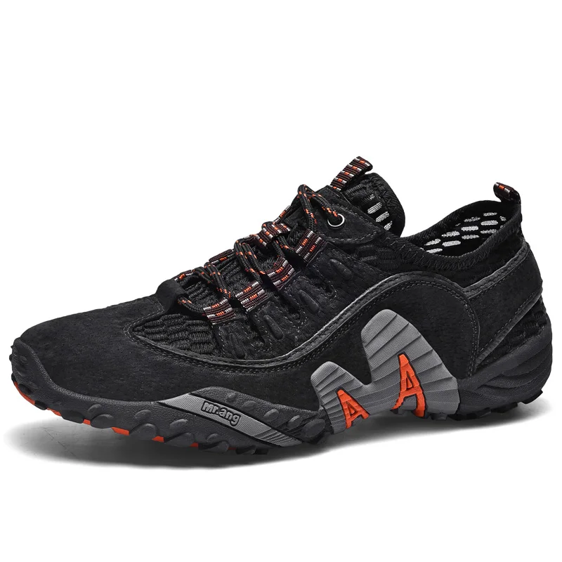 

New Summer Genuine Leather Sneakers Comfortable Mesh Breathable Men Shoes Casual Outdoor Wading Shoes Non-slip hiking shoes
