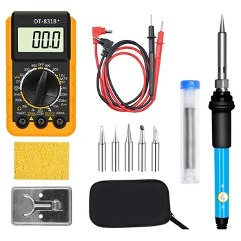 

Iron Kit 60W 110V Adjustable Temperature Digital Multimeter Automatic Range LCD Soldering Tip Soldering Rework Tool US Plug