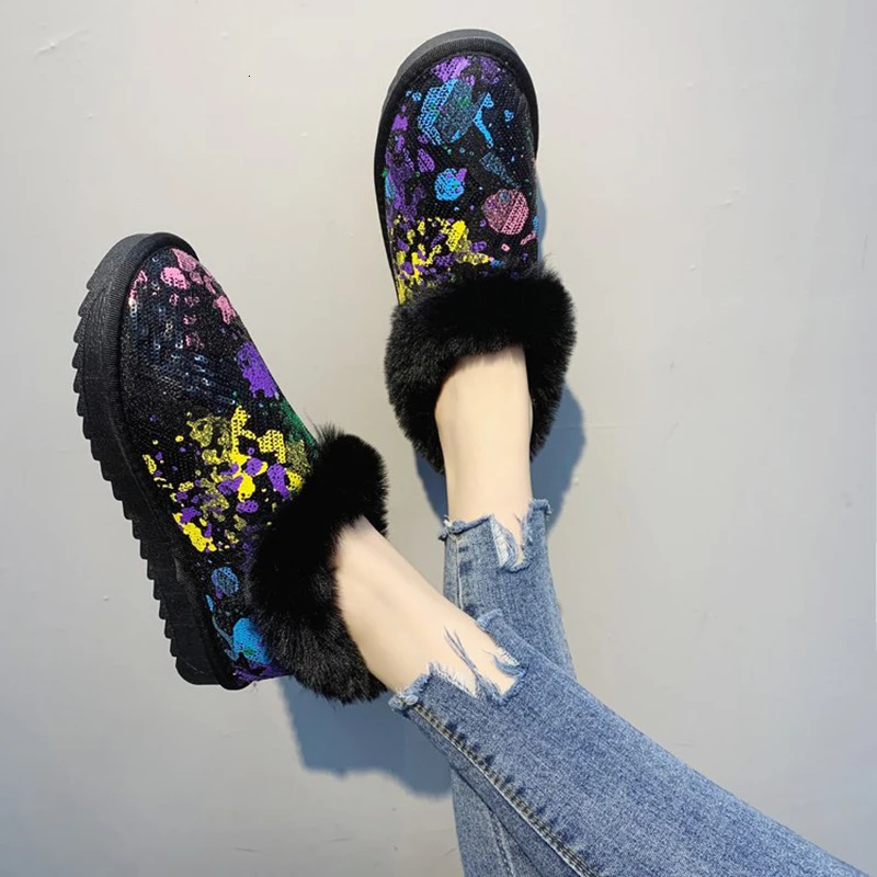 Женские теплые зимние ботинки; женские Модные непромокаемые зимние ботинки из флока на меху с принтом; женские ботильоны на холодную погоду