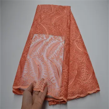 

2019 orange African Cord Lace High-Quality French Lace With Plenty Of Stones Nigerian Lace Fabric Dubai Material Lace
