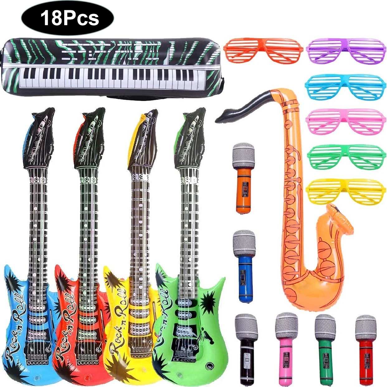 

18pcs/Pack 80s Party Inflatable Rock Star Electronic Piano Guitar Saxophone Music Instruments Theme 90s Party Decorations