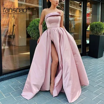 

Off the Shoulder Evening Dress Long Grace Abiye Gece Elbisesi Satin Side Slit Prom Gowns Robe De Soiree