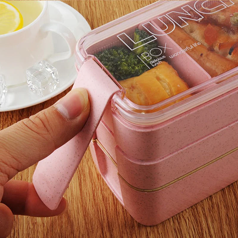 Микроволновая печь Bento Box пшеничная соломинка детский Ланч-бокс герметичный Bento Ланч-бокс для детей школьный контейнер для еды с столовыми приборами