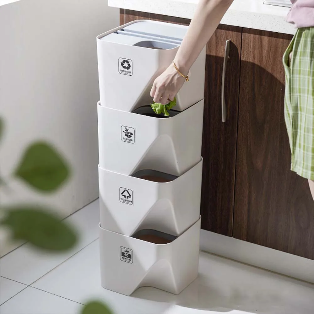 

1PC Kitchen Trash Can Recycle Bin Stacked Sorting Trash Bin Household Dry And Wet Separation Waste Bin Rubbish Bin for Bathroom