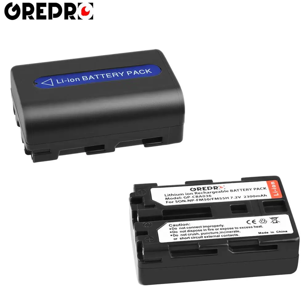 2 battery GREPRO NP-FM50 NP FM50 2300 мА/ч, Перезаряжаемые Камера Li-Ion Батарея для sony Альфа A100 DSLR-A100 CCD-TRV408 DCR-PC105 DSC-S85 - Цвет: 2 battery