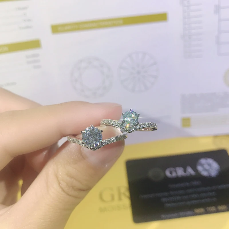 925 серебристый 6 когти 1ct/2ct/3ct D Цвет Муассанит кольцо VVS Обручение свадебные туфли