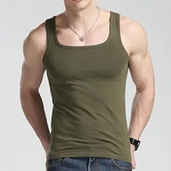 

Summer Men Casual Tank Top Cotton Square Collar Solid Fitness Bodybuilding Sleeveless XXL Plus Size Men Tops Clothes