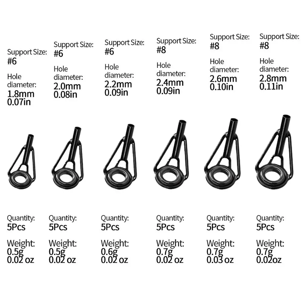 30 шт./компл. Удочка направляющие наконечники комплект 1,8 мм-2,8 мм Удочка запасные Запчасти удилища топ с черным верхом Нержавеющая сталь рыбалка комплект для ремонта