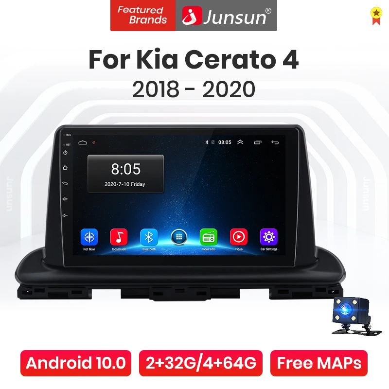 Junsun V1 Pro 4G CarPlay Android 10 + 64G Автомобильный радиоплеер для Kia Cerato 4 2018 2019 2020 GPS no 2din 2 din