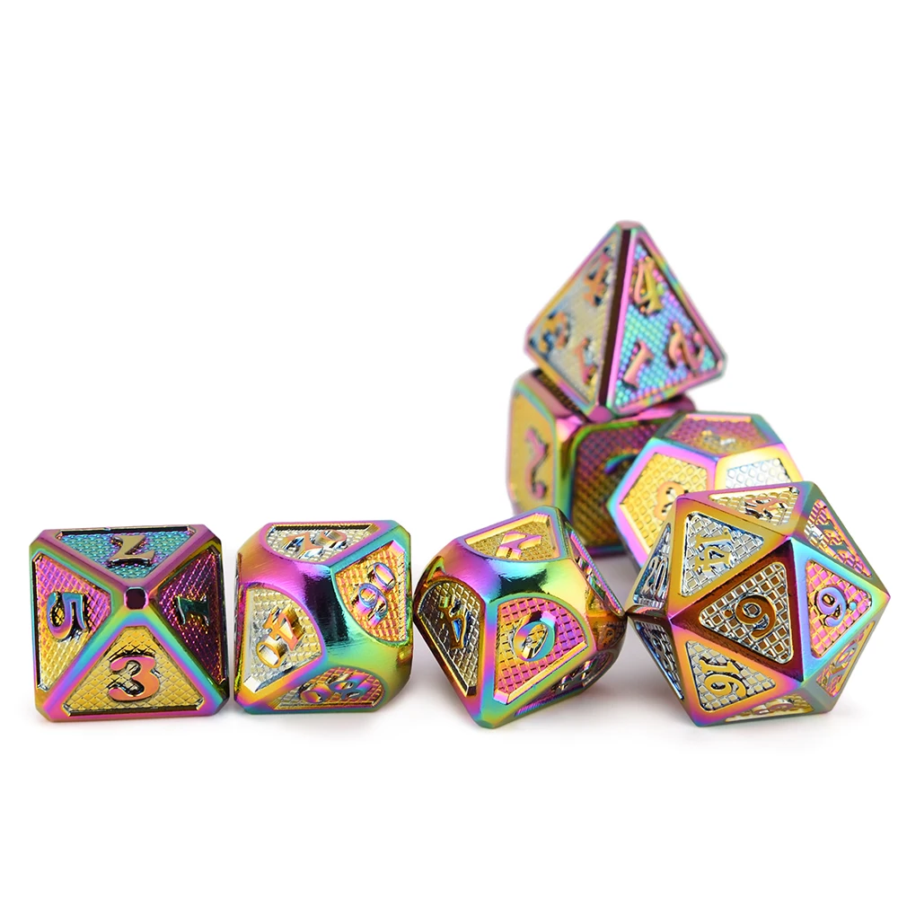 Goede Regenboog Dragon Schaal Metalen Dobbelstenen met Zwarte Pouch voor Dungeons And Dragons MTG RPG en TableTop Games
