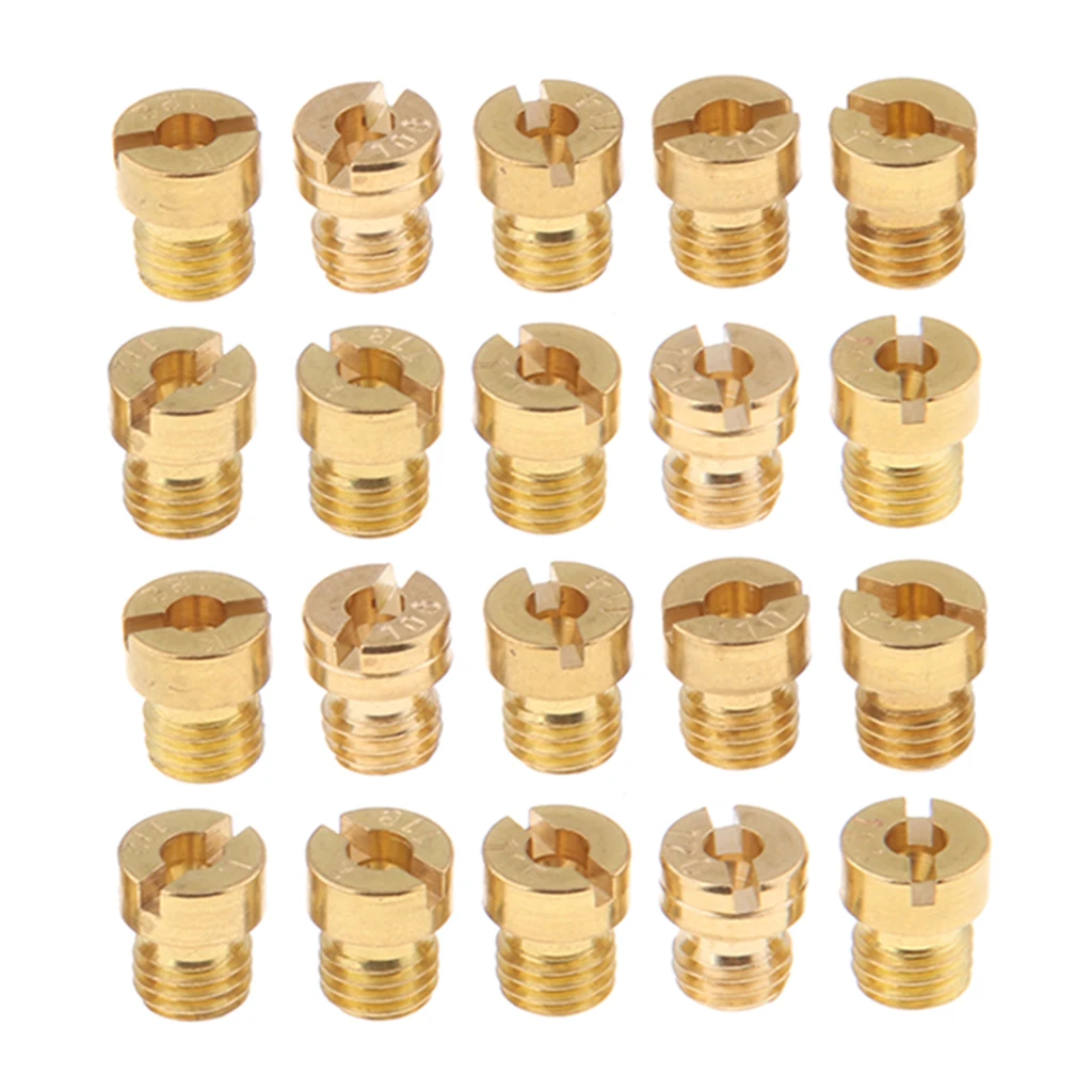 20 Pieces 5mm Motorcycle Carburetor Main Jet Set - Size 108 110 112 114 115 116 118 120 122 124 Brass