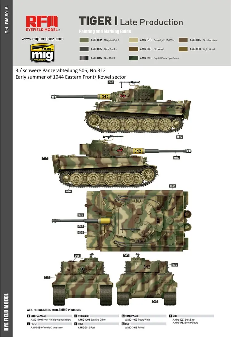 Rye Field RM5003 1/35 WWII TIGER I S.PZ.ABT.503 EASTERN FRONT w/подвижные треки Танк Игрушка пластиковая