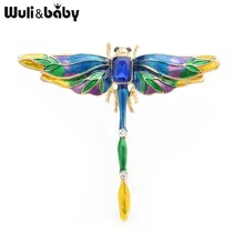 Wuli& baby, броши в виде стрекозы с голубыми кристаллами, для женщин, сплав, эмаль, насекомые, брошь на свадьбу, банкет, булавки, подарки на год