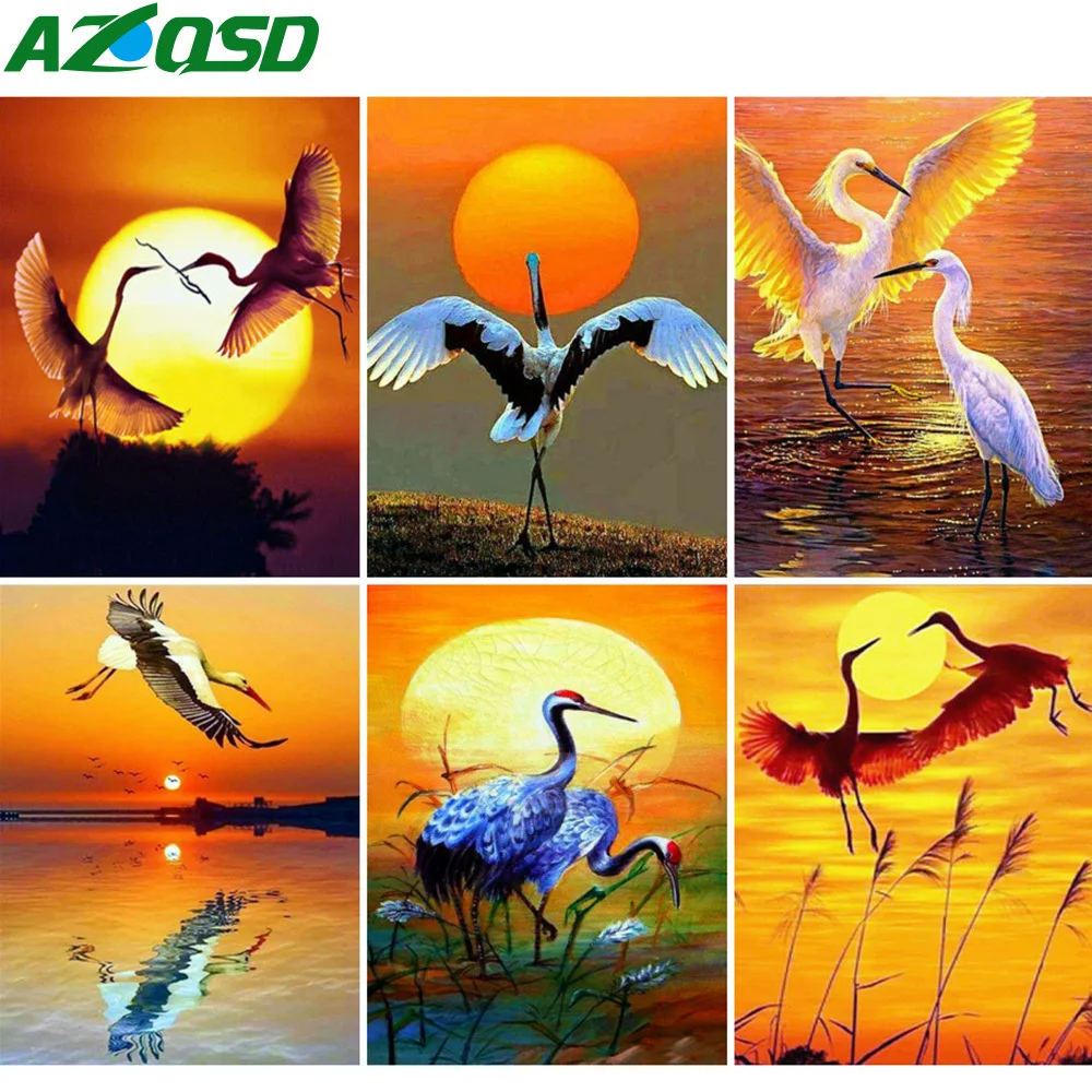 AZQSD Diamond Embroidery Crane Animals Cross Stitch Painting Sunset Picture Of Rhinestones Full Kits Decor Gifts | Дом и сад