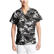 

Men V-neck Scrubs Tops Experimenter Scrubs Set Camouflage Short Sleeve Pet Grooming Institutions Uniform Plus Size Nurse Blouse