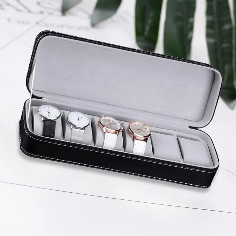 6 слотов кожа коробка для часов ювелирные изделия Браслет Ожерелье Органайзер на молнии Классический многофункциональный Браслет Дисплей Чехол