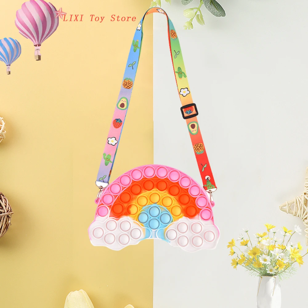 

Pop Push Bubble Rainbow Cloud Shoulder Bag With Strap Pencil Case Coin Purse Wallet Antistress Fidget Toy Crossbody Bag Clearanc