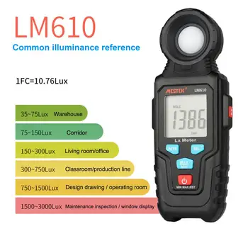 

Mestek LM610 100000 Lux Digital Illuminometer Light Meter Photometer Luxmeter lluminometer Portable Compact Digital Light Meter