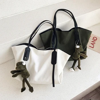 

Large-capacity Bag Women's 2019 New Korean Version of The Stylish Casual Canvas One-shoulder Bag Sloping Tote Bag