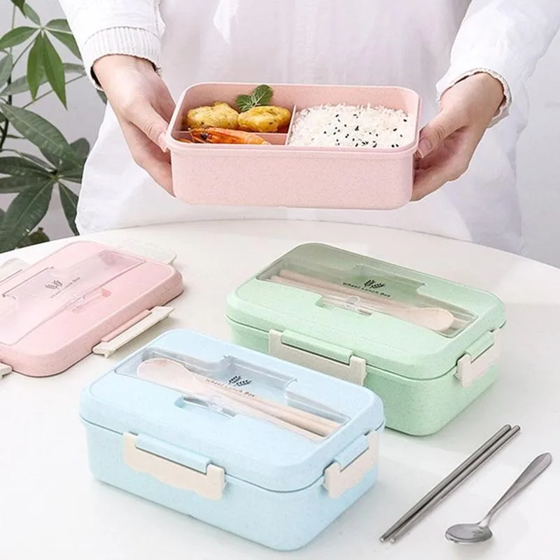1000ml Bento Box Japanese Children's Lunch Wheat Straw Food Container Microwave Dinnerware Portable Plastic | Дом и сад