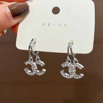 

MinneWorld B Class Quality Double C-shaped Drop Earring For Women artificial zircon pendant Designer Custom Jewelry #FK007