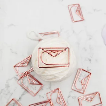 

Rose Gold Love Envelope Paper Clip Cute Creative Special-shaped Modeling Paperclips Metal Paper Clips Bookmark Office Supplies