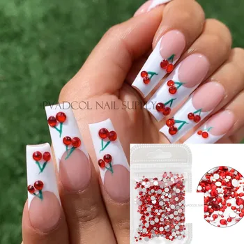 

Cherry Nails Red Crystal Nail Art Rhinestones Mixed size FlatBack Glitter Diamond Charms Tips 3D Manicure Decoration