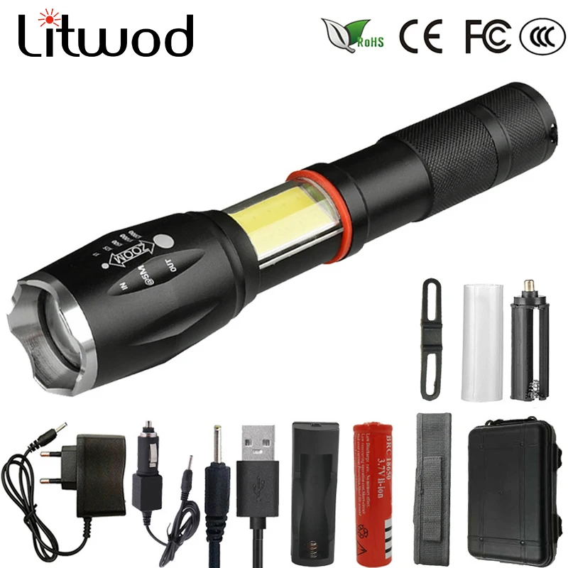 Litwod Z30 1005A светодиодный фонарик 5000лм XML-T6+ COB водонепроницаемый фонарь масштабируемый сплав Тактика факел для кемпинга портативный свет