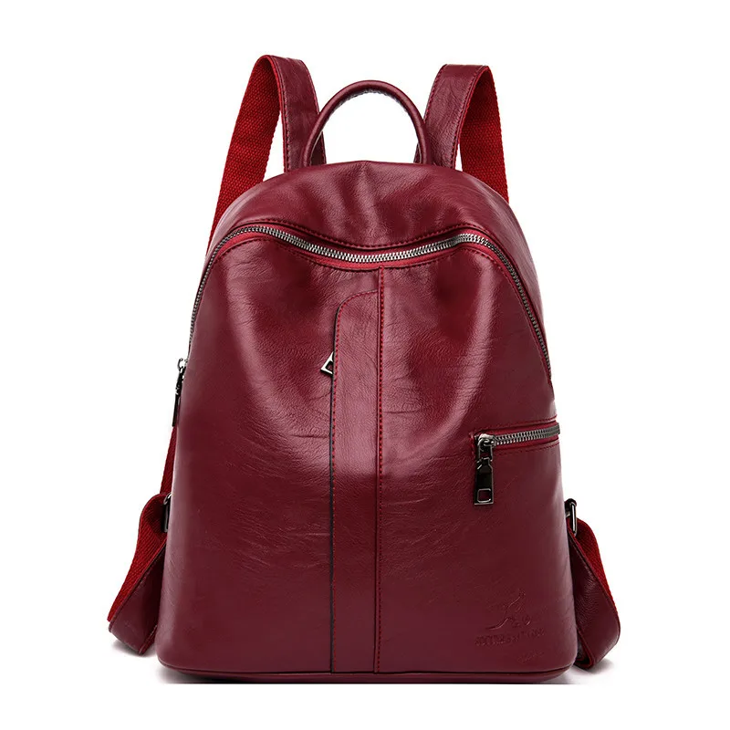 Простые красные Для женщин рюкзаки Sac A Dos Femme женский рюкзак, Винтаж рюкзак кожаный стиль преппи, Одноцветный, женские дорожные сумки для рюкзаков