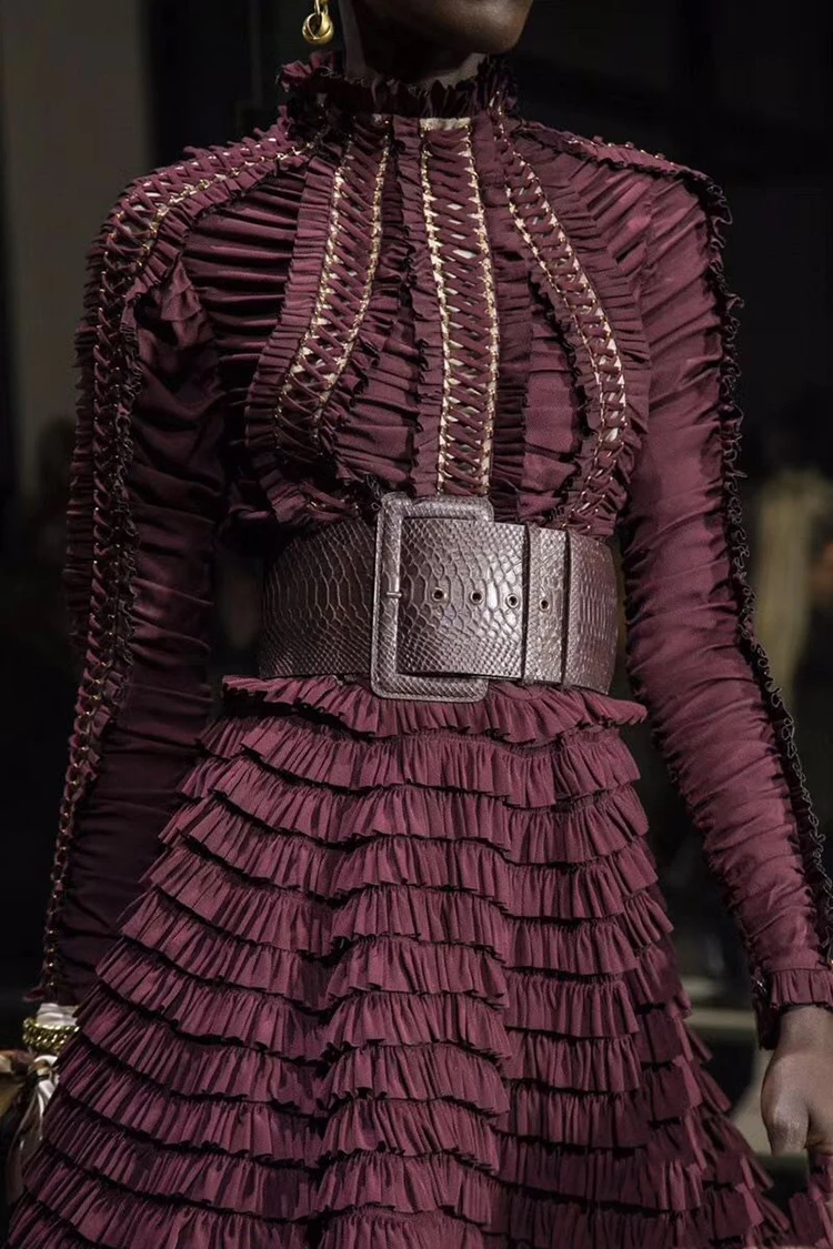 

2019 Autumn Cotton designer Dress Vintage Women's Long Sleeve Cascading Ruffle Party High End Dresses