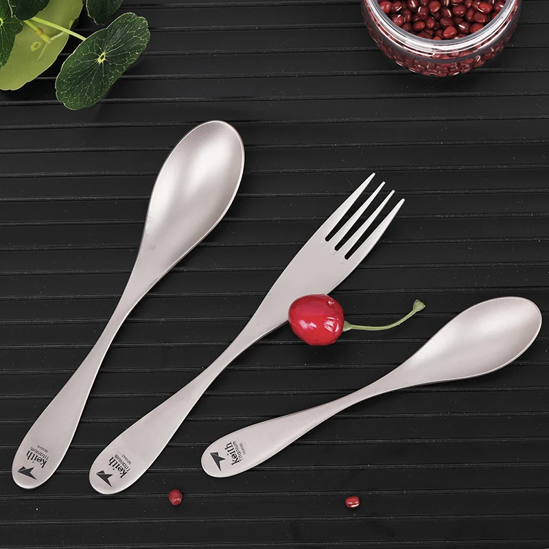 

Keith Western Dessert Cutlery Titanium Tableware Thicken Spoon Fork Dinner Dessert Coffee Soup Spoon Outdoor Camping Tablewares