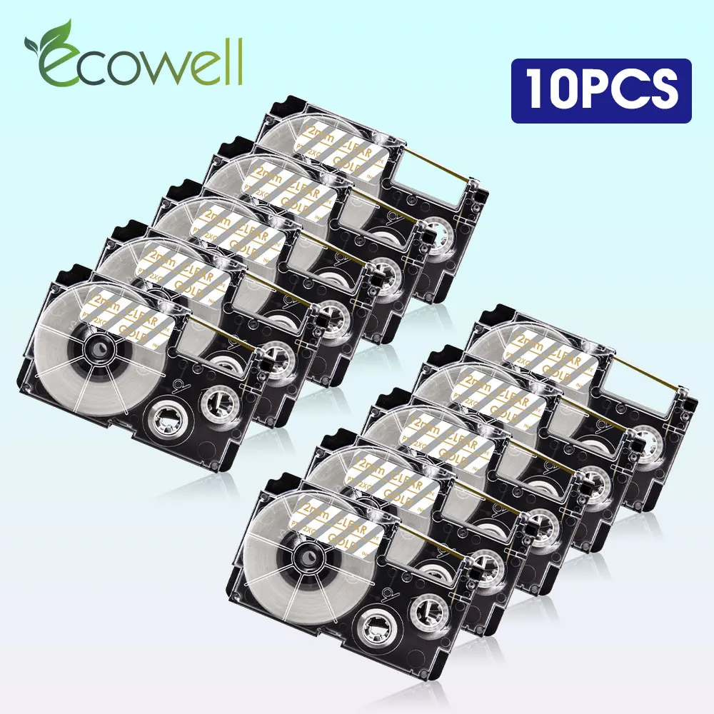Ecowell 5PK /10PK 12 мм XR-12XG XR12XG Совместимость с Casio XR 12XG запечатанных лент для золота на