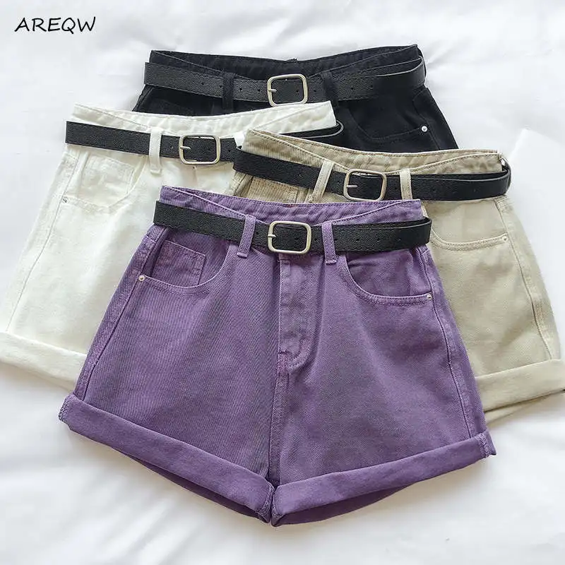 purple denim shorts