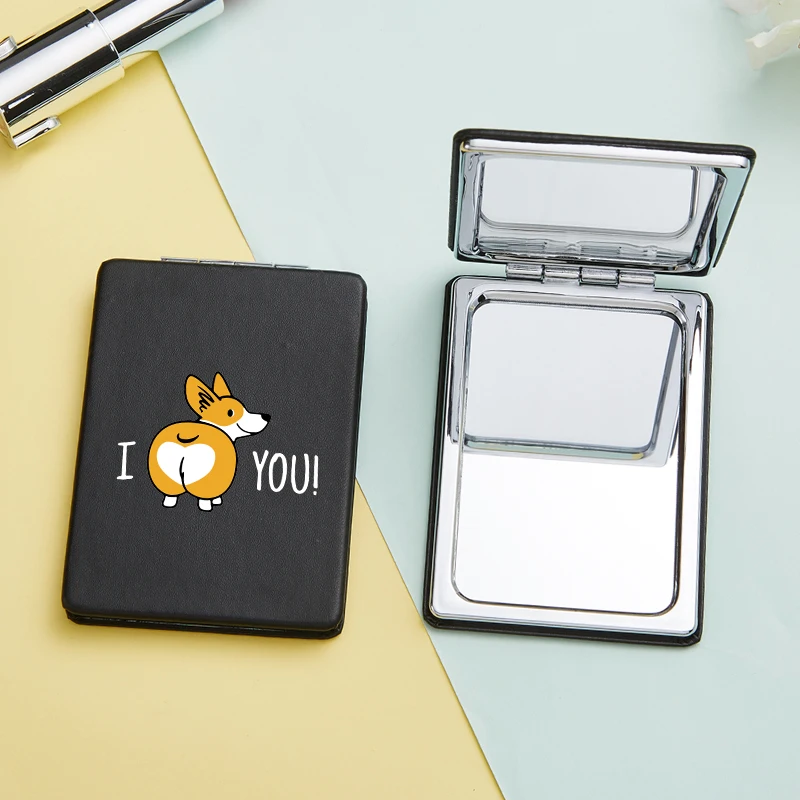 Cute Corgi Pattern Mini Makeup Mirror Hand Held Fold Pocket Mirrors Small Portable Facial Care Tool 5