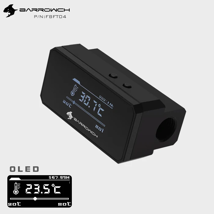 Kaufen Barrowch OLED Digital Display Wasser Temperatur Meter Doppel G1 4   Thermometer Hohe Temperatur Alarm Wasser Kühler fitting