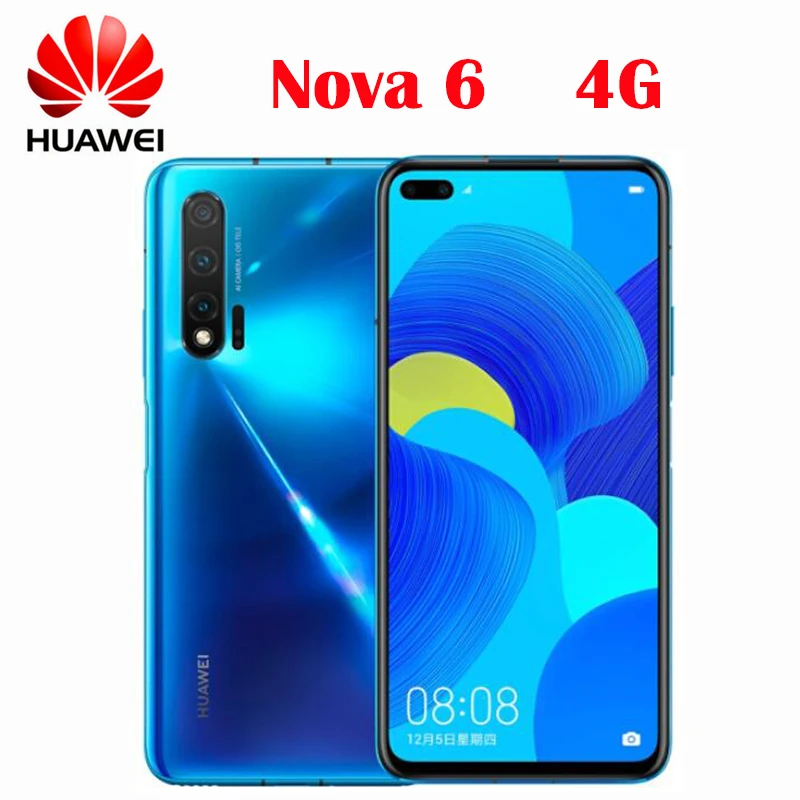 Оригинальный сотовый телефон Huawei Nova 6 ии камеры 40 МП полный экран 57 дюйма Kirin 990