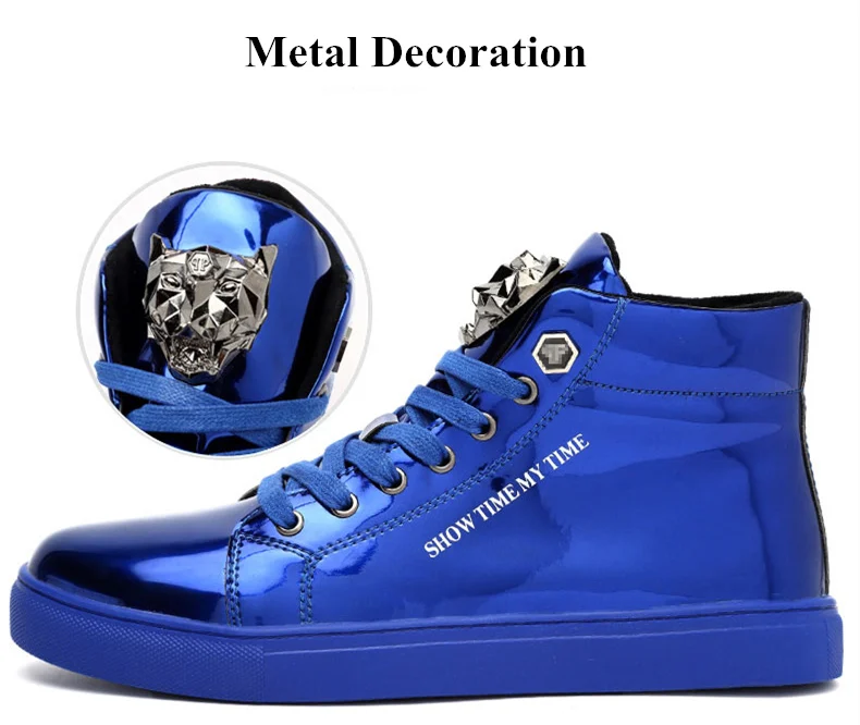 X брендовые популярные модные блестящие мужские кроссовки с высоким берцем; цвет синий, красный; Уличная обувь больших размеров; мужская обувь с блестящими металлическими вставками; повседневные кроссовки