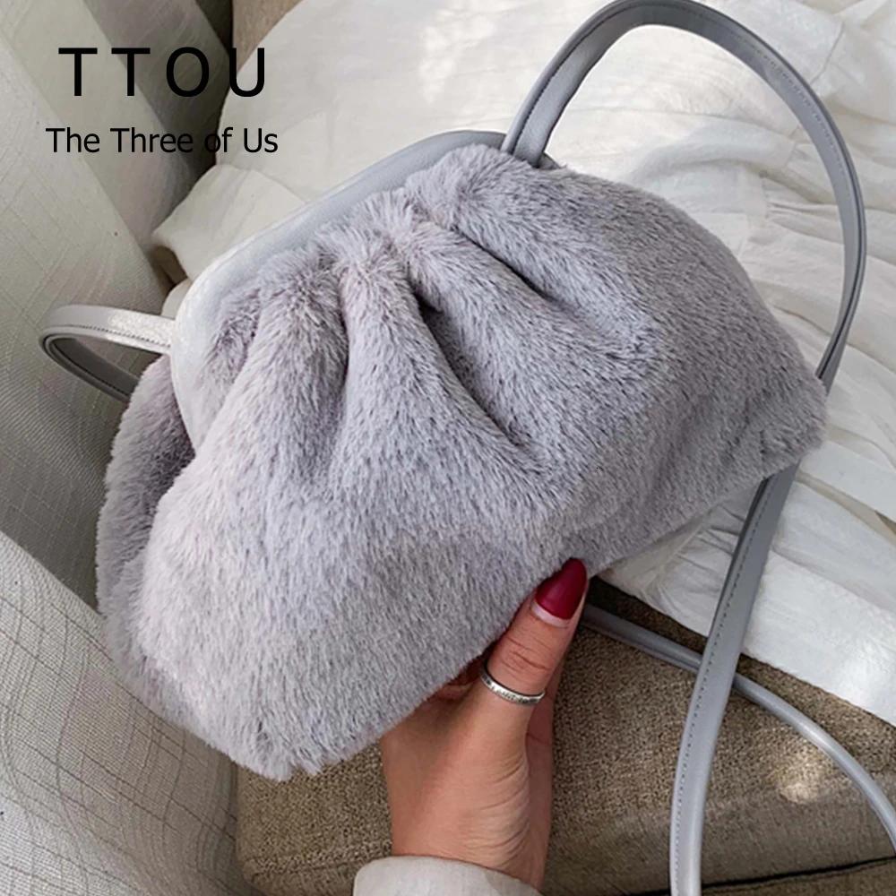 

Luxury Designer Cloud Shape Women Day Clutch Bag Pleated Dumpling Shoulder Messenger Bag Small Cute Hairy Lady Crossbody Bag