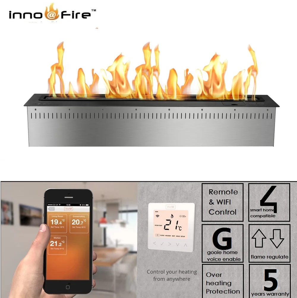 

Inno-Fire 48 дюймов пульт дистанционного управления серебряный или черный wifi Интеллектуальный декоративный камин на этаноле