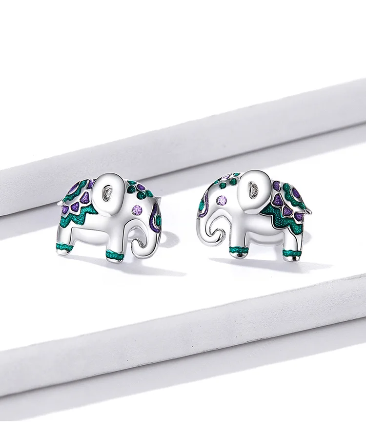 WOSTU 925 Sterling Silver Delicate Mini Cute Animal Elephant Stud Earrings For Women Fashion Party Jewelry Gift CTE585