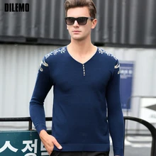 Новинка, модный брендовый свитер с v-образным вырезом для мужчин, пуловеры, Облегающие джемперы, Вязанные шерстяные осенние, корейский стиль, повседневная одежда для мужчин