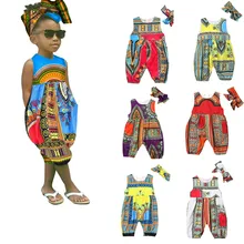 Летнее платье для девочек без рукавов из искусственного шелка, наборы свободных комбинезонов Повседневная Удобная хлопковая куртка дышащая этнические обычаи платье без рукавов с принтом Комбинезоны+ повязка на голову