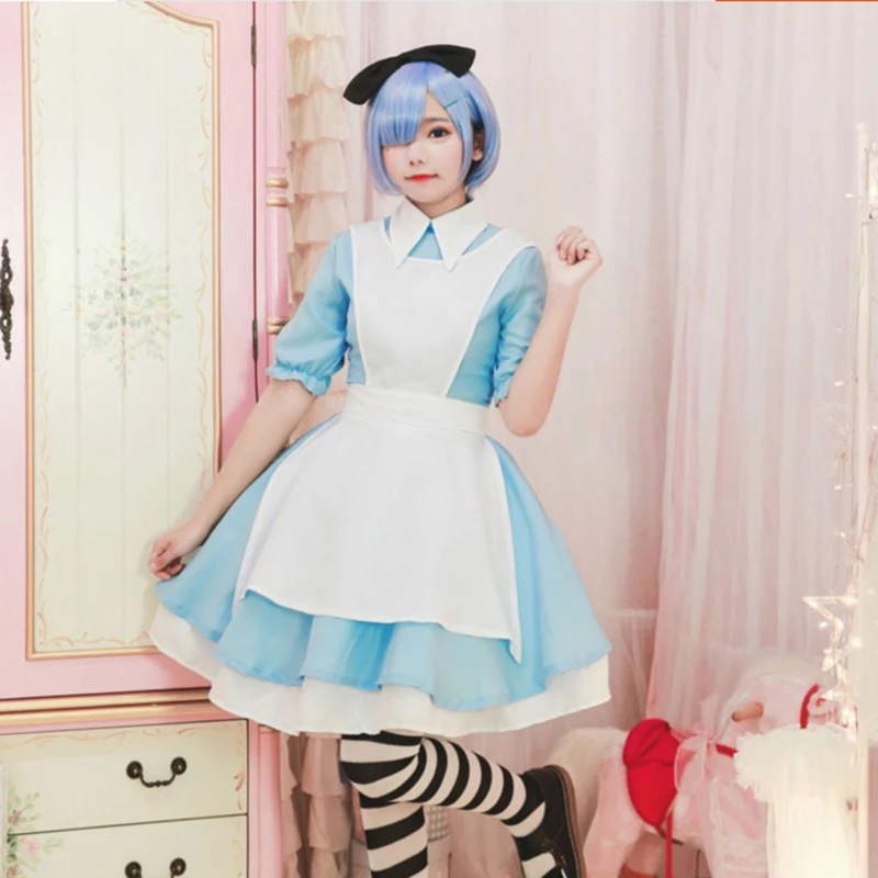 Голубое платье горничной лолиты из аниме Re Life In A Different World From Zero костюм для косплея
