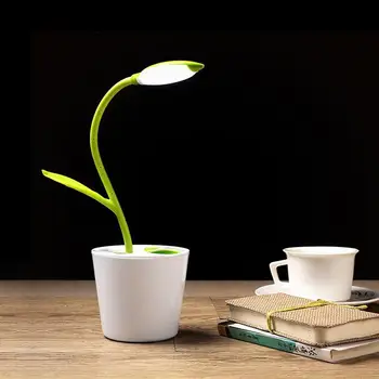 

Student Rechargeable Desk Lamp Adjustable Neck Plant Shape Pen Container Touch Sensitive Table Light for Learning Reading